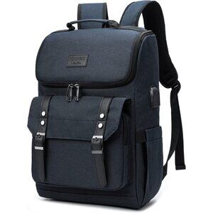 YALUNDISI Vintage Backpack Travel navy blue Laptop bag with USB Charging Port.